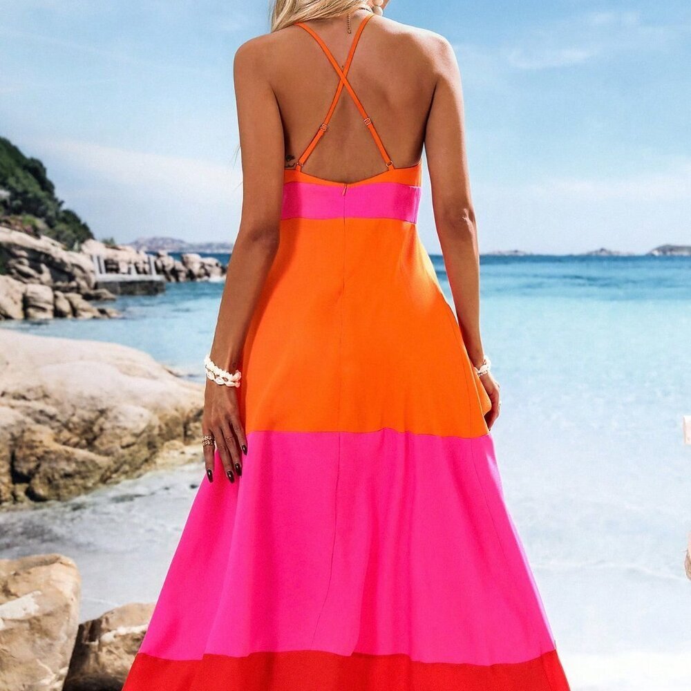 Orange Boho Women's Long Dress - Picture 2 of 7